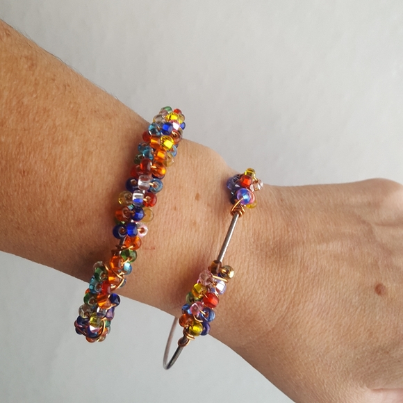 🌙Set Czech Glass Beaded Bangle Handmade - Picture 7 of 12